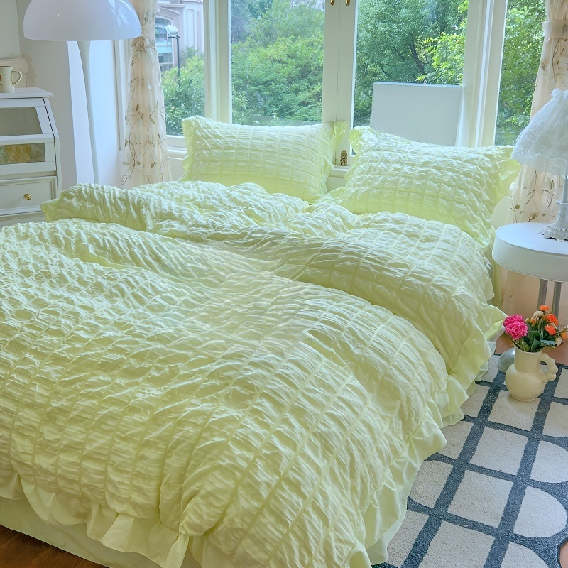 水洗棉泡泡紗提花床裙四件套