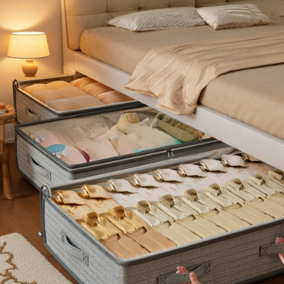 衣類やキルトを整理できるベッド下収納アーティファクト