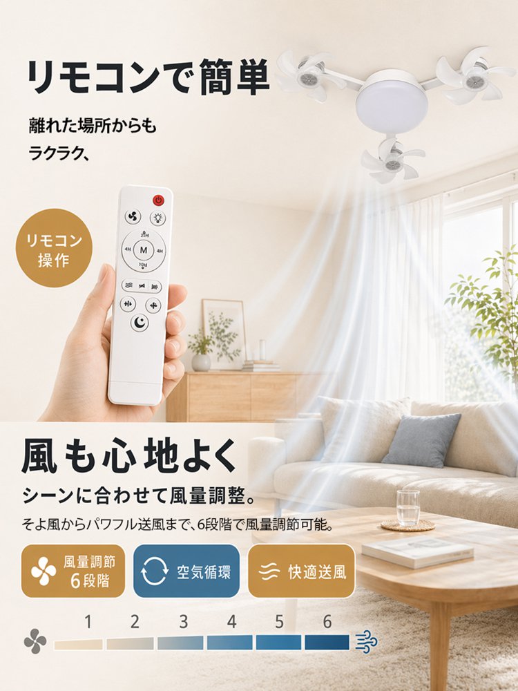 静音・調光・省エネシーリングファンライト（リモコン付き）