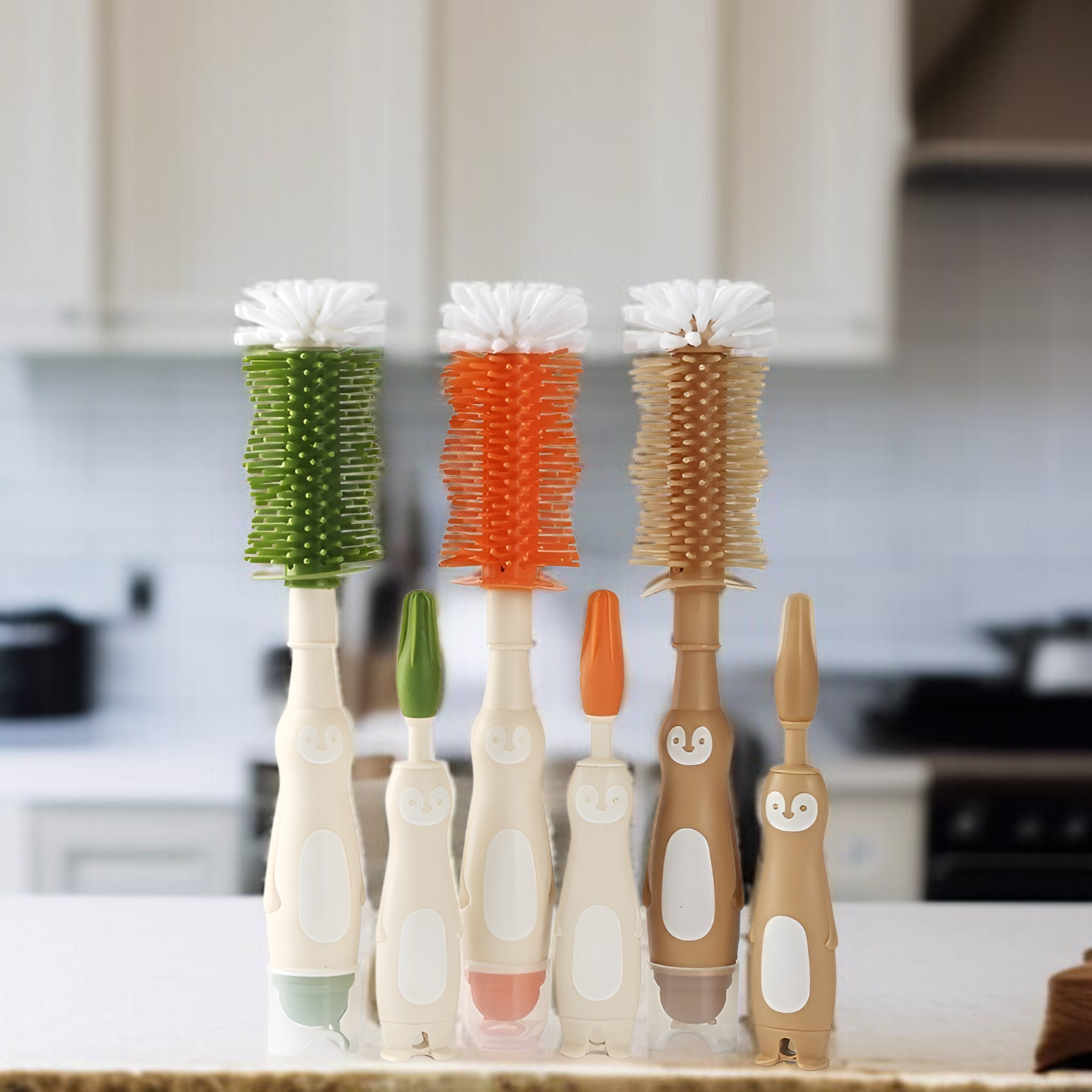 Set de cepillos limpiadores de botellas de silicona y nailon