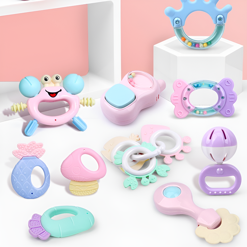 Juego de juguetes educativos con sonajero y mordedor para bebé