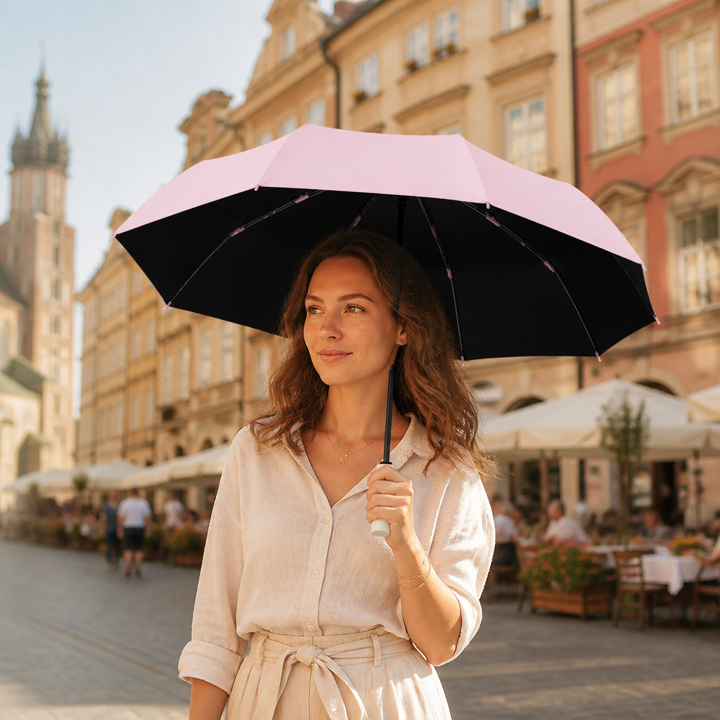 Automatyczny trzyczęściowy składany parasol z czarną powłoką przeciwsłoneczną