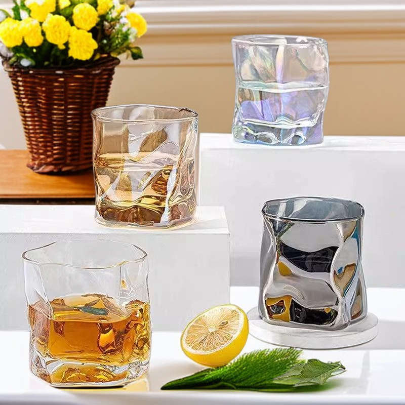 Summer Twist Glass Cup - Unique Shaped Whiskey and Water Tumbler