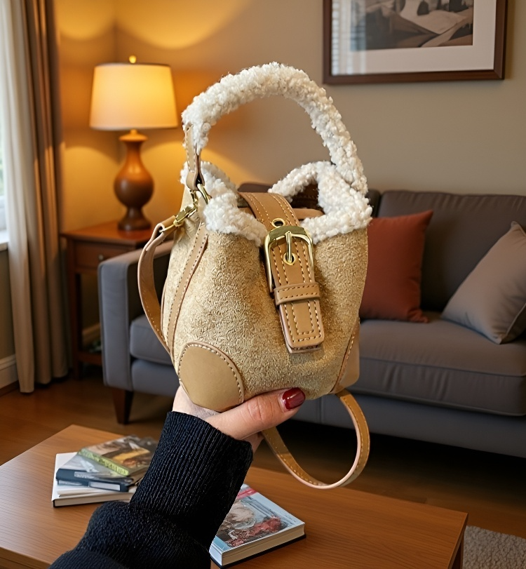 ミニバイカラーボアバケットバッグ全体画像