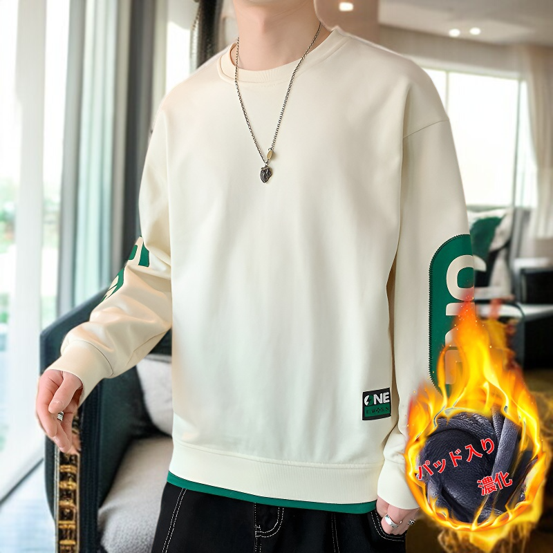 メンズ秋冬ニット中わたスウェットゆったりカジュアルプリントラウンドネックメンズスウェットシャツ