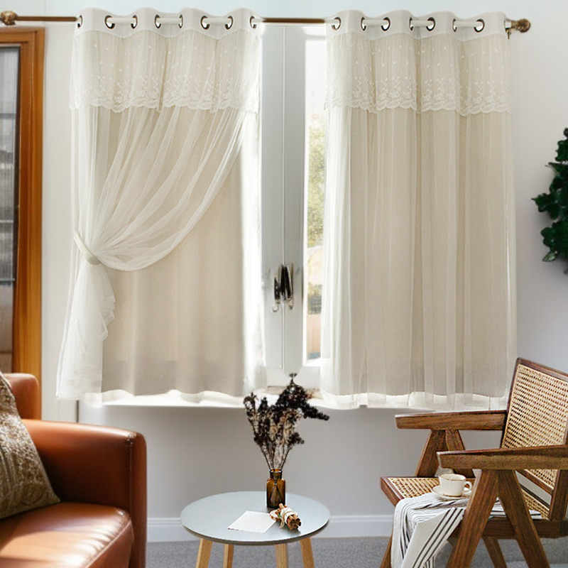 침실 바닥 커튼 두꺼운 커튼 화이트 거실 발코니 플로어 완제품 백사 십자 마사 커튼