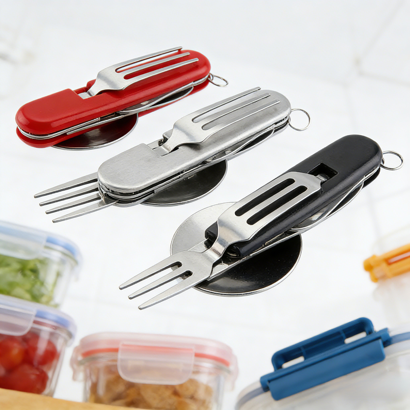 Hordozható rozsdamentes acél kültéri összecsukható villa-kanál 2 az 1-ben evőeszköz