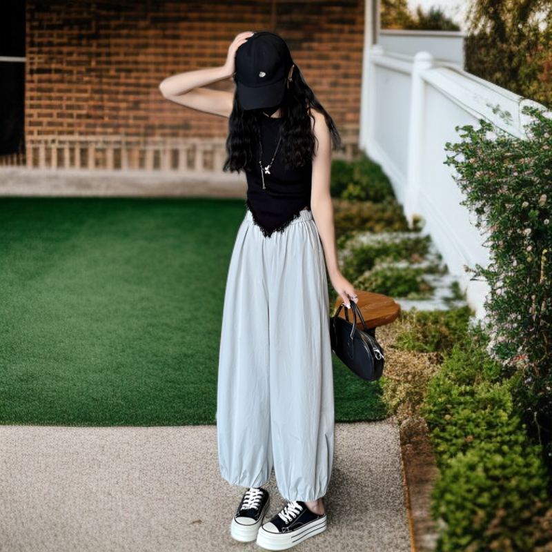 接触冷感アイスシルクバルーンパンツ レディース夏用UVカット速乾ワイドパンツ