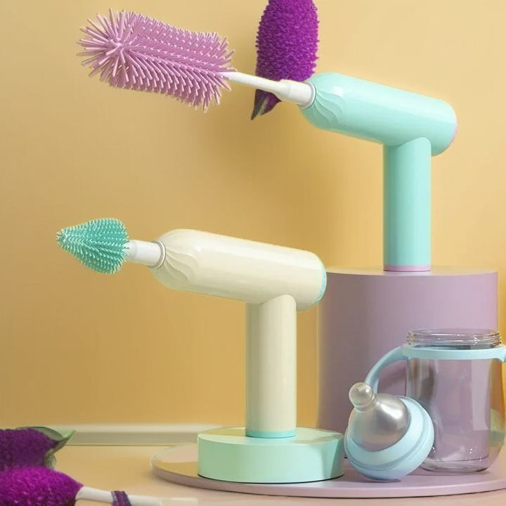 แปรงซิลิโคนไฟฟ้าสำหรับทำความสะอาดขวดน้ำและแก้ว หมุนได้ 360 องศา