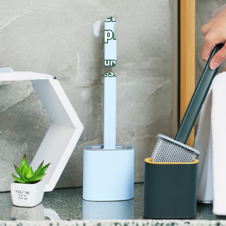 An der Wand montierte Toilettenbürste mit langem Griff und Sockel, Haushalts-Toilettenbürstenset aus