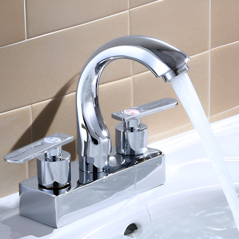 ก๊อกน้ำอ่างล้างหน้าแบบสองมือจับ กันน้ำ น้ำร้อนน้ำเย็น