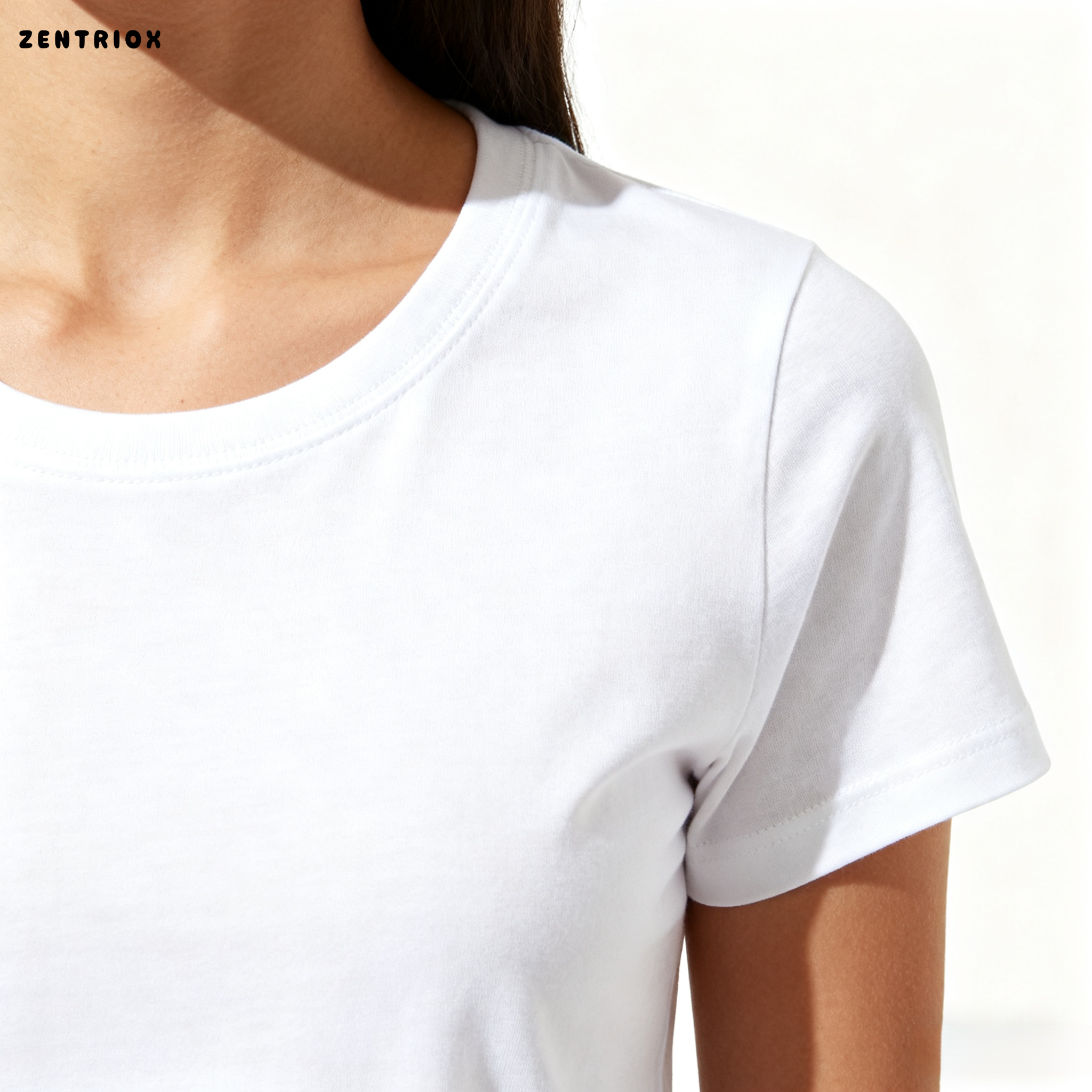 솔리드 컬러 심플 반팔 스트레이트 숄더 화이트 티셔츠