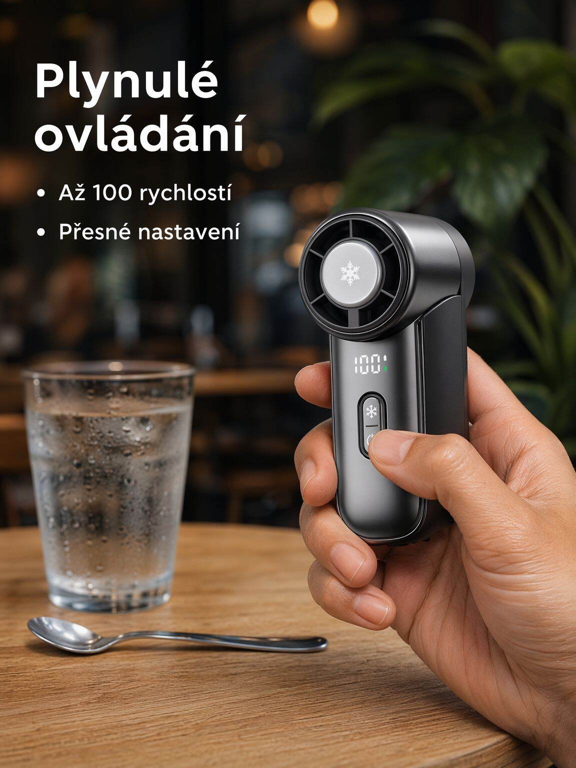 Ventilátor s plynulou regulací rychlosti, dobíjecí, přenosný, vysokorychlostní ruční ventilátor