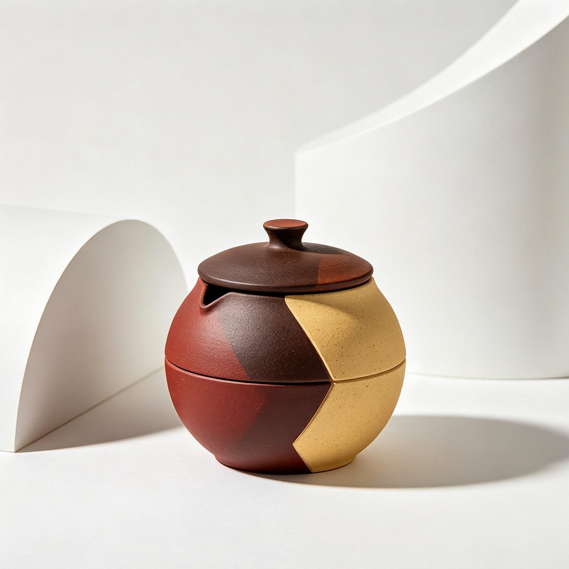Close-up of Yixing teapot spout and handle craftsmanship