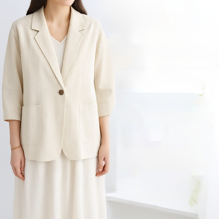 棉麻文藝復古西裝外套女