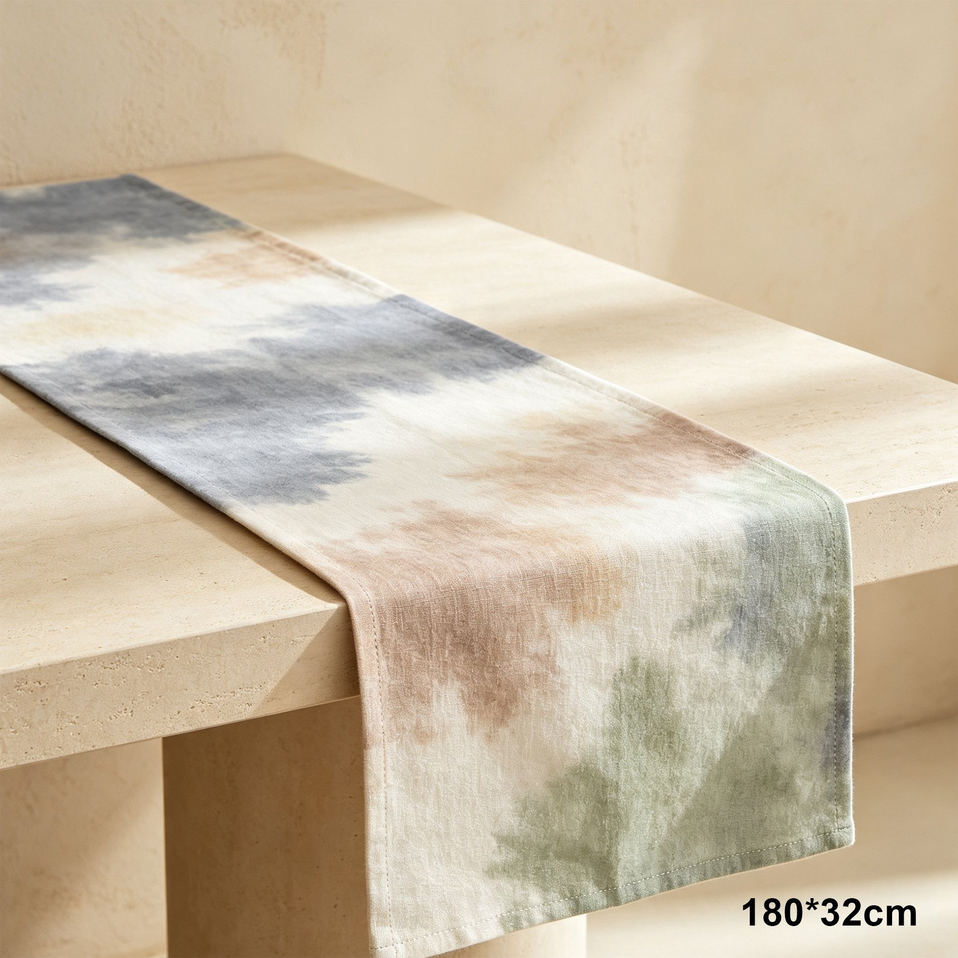 Set of two handmade tie-dyed table runners on a dining table