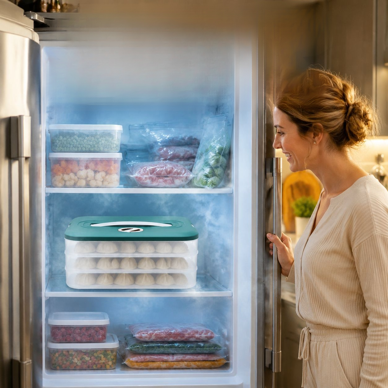 Home Sealed Freezer Food Storage Box on kitchen counter