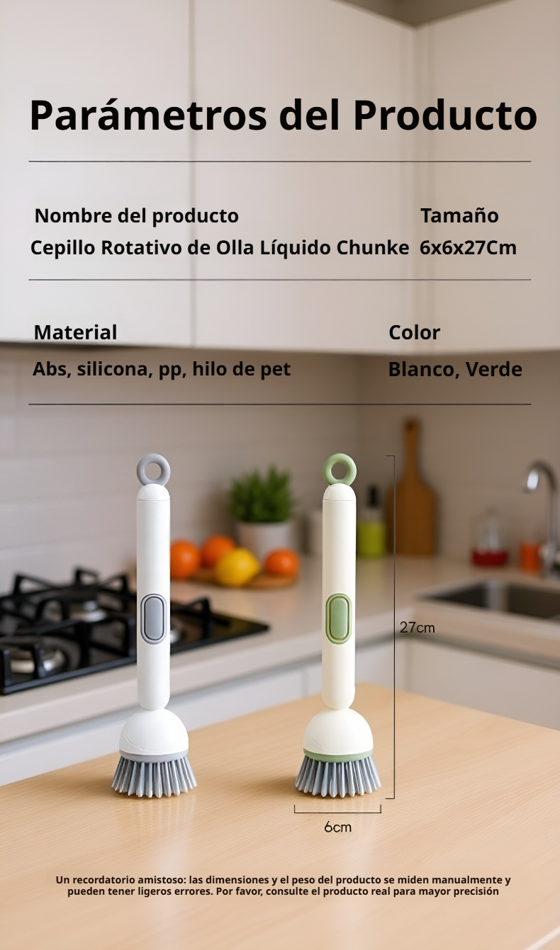 Cepillo para sartenes con cabezal giratorio y ajustable