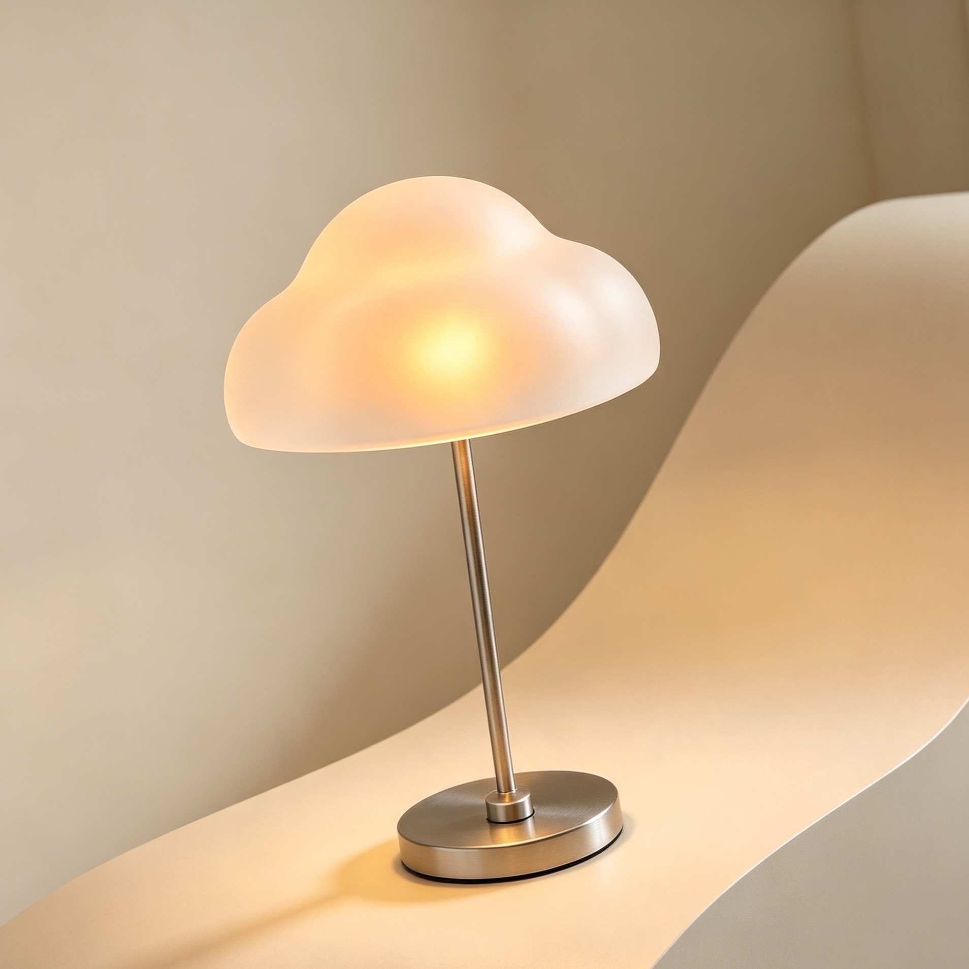 Set of two cloud-themed desktop lamps on a wooden desk