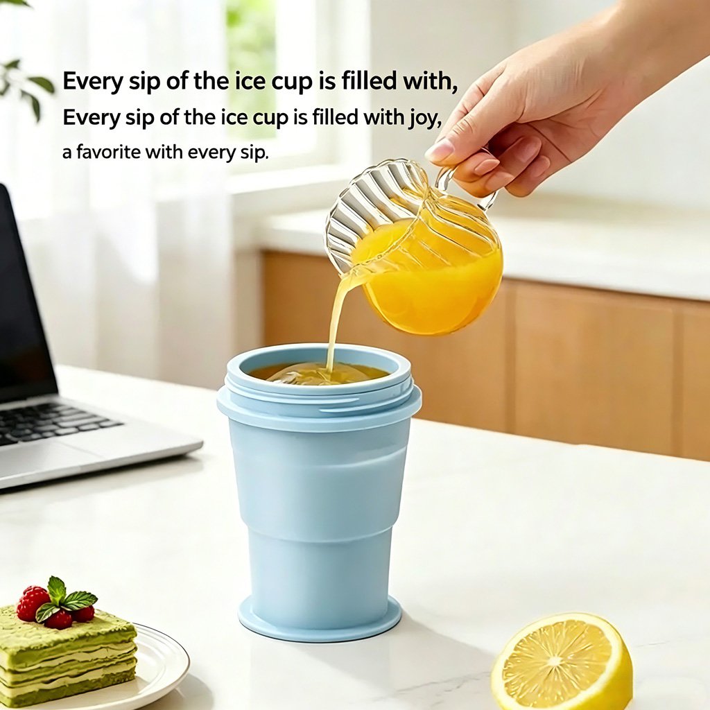 Portable folding ice hockey cup with straw