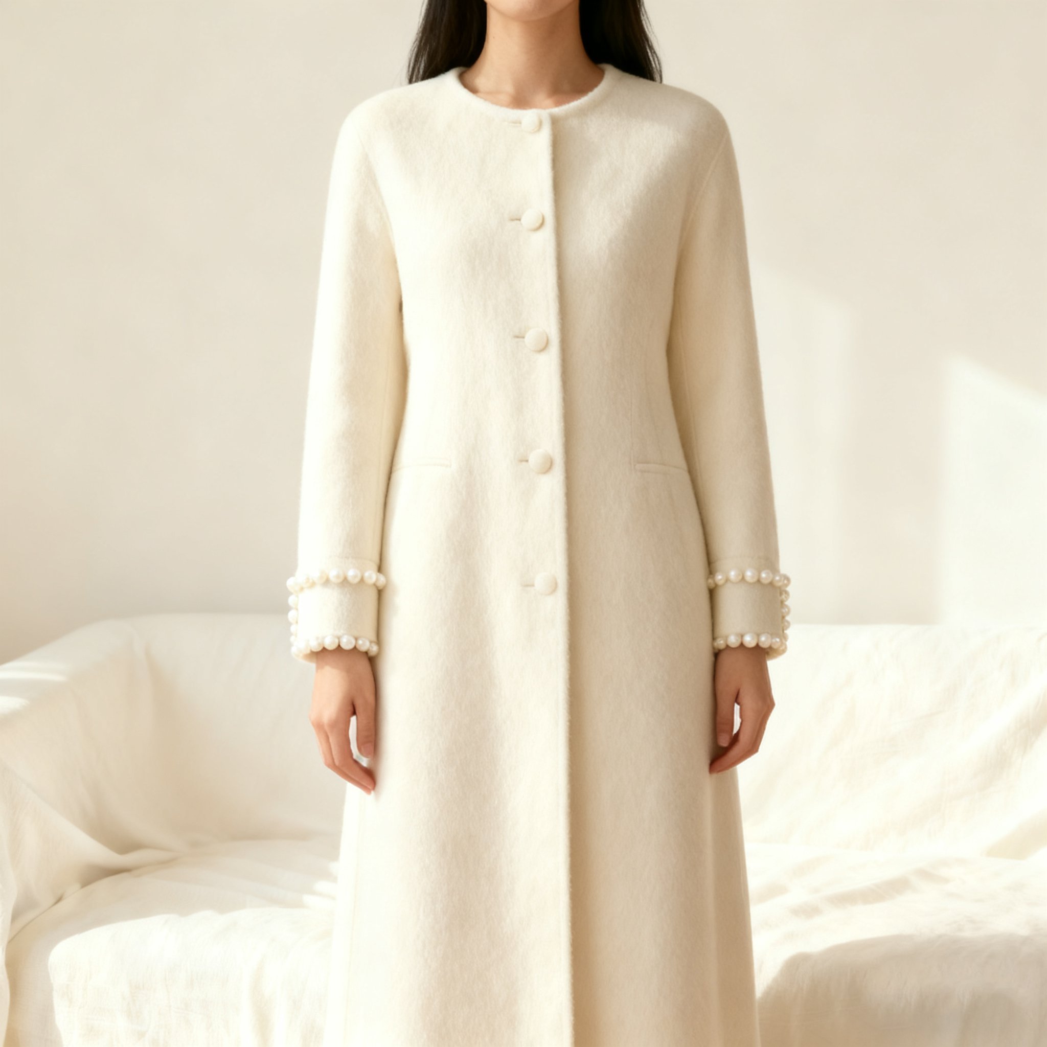 パールアクセント袖口トレンチコート