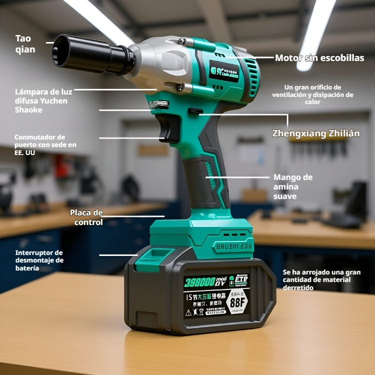 Llave de impacto eléctrica sin escobillas de alto par con batería de litio recargable