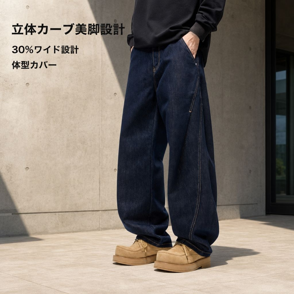 2026春新作 メンズ リジッド 原色 ルーズ ストレート ワイドデニム アメカジ カーブパンツ ジーンズ