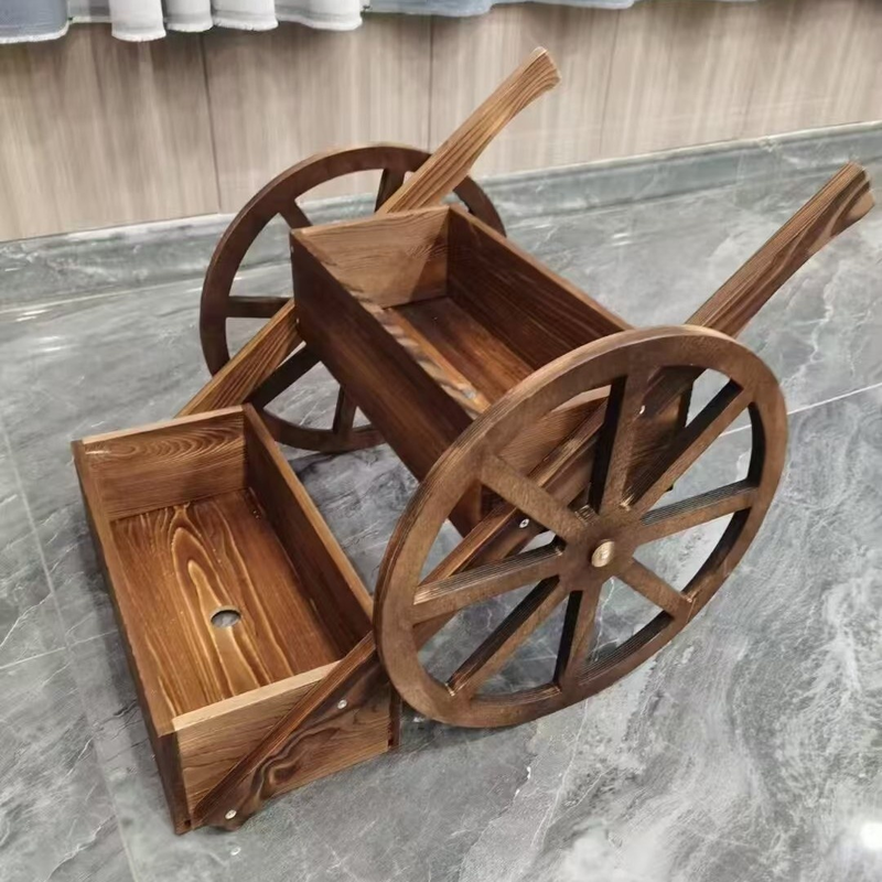 Solid Wood Flower Cart, Decorative Trolley for Balcony