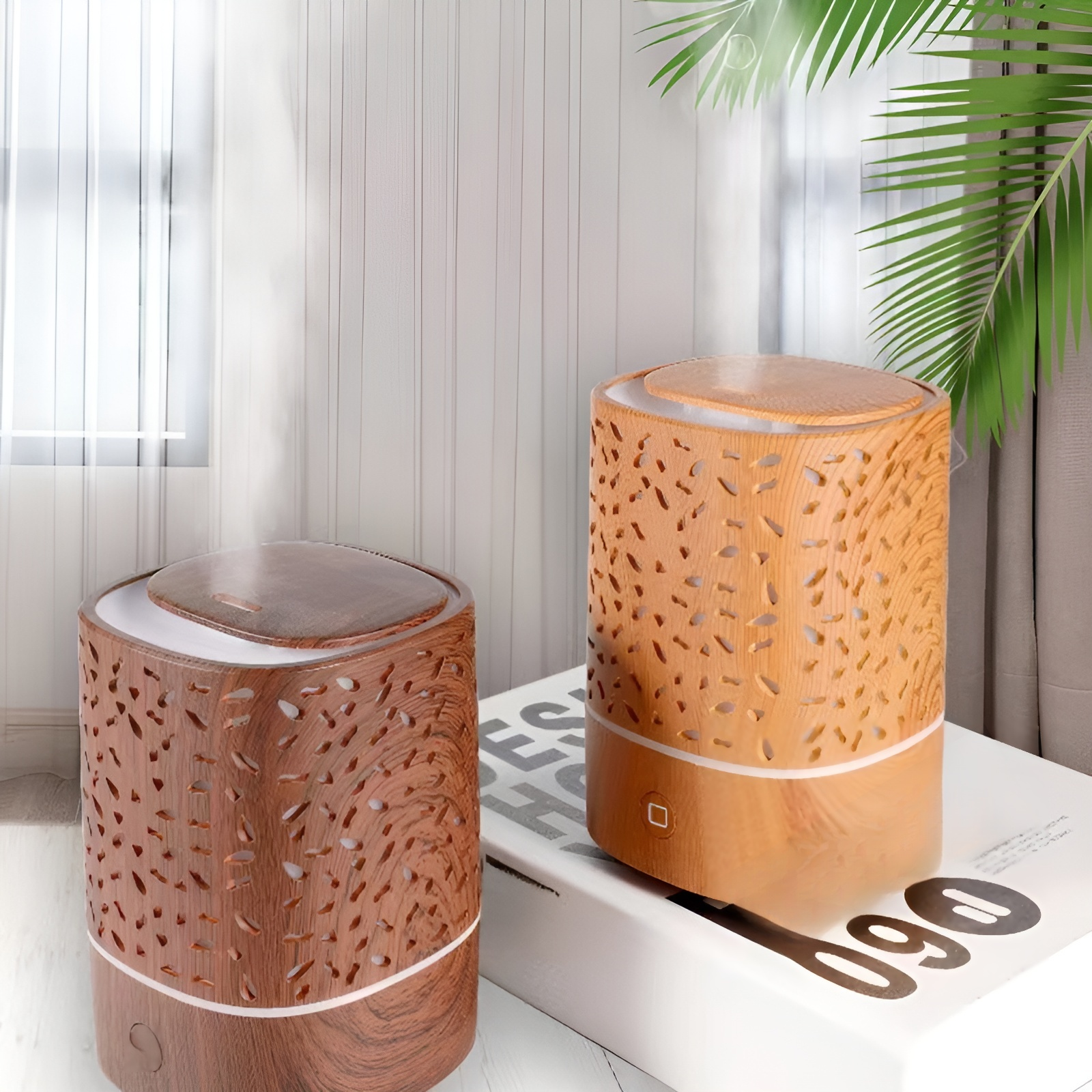 新しい空気加湿器USB車オフィス木目調アロマセラピーマシン超音波スプレー家庭用清浄機