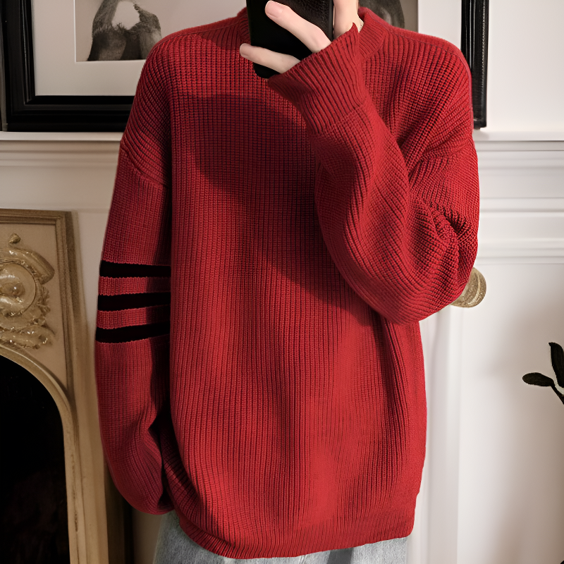 트렌디한 세 줄 스트라이프의 편안한 스타일 니트 스웨터