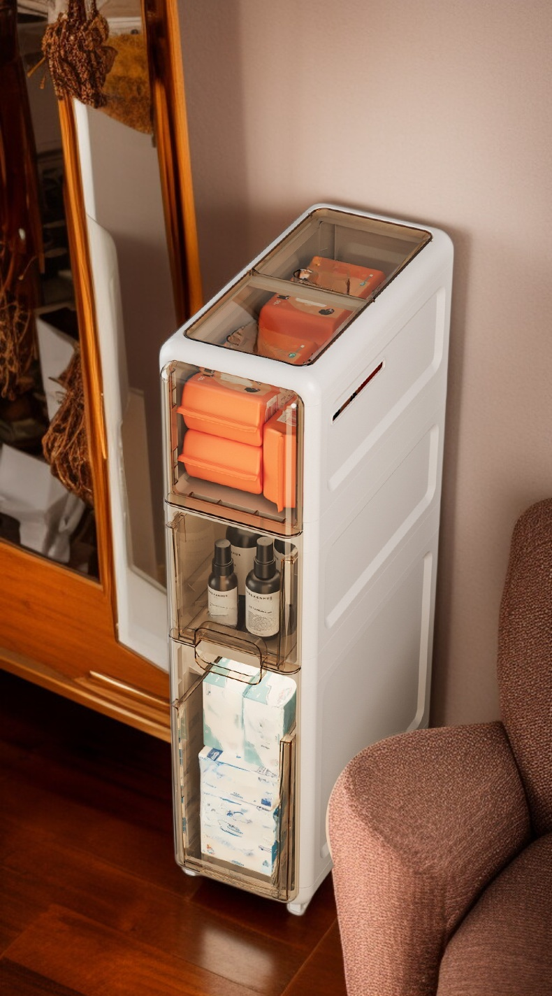 引き出しを開けたスリット式キャビネット