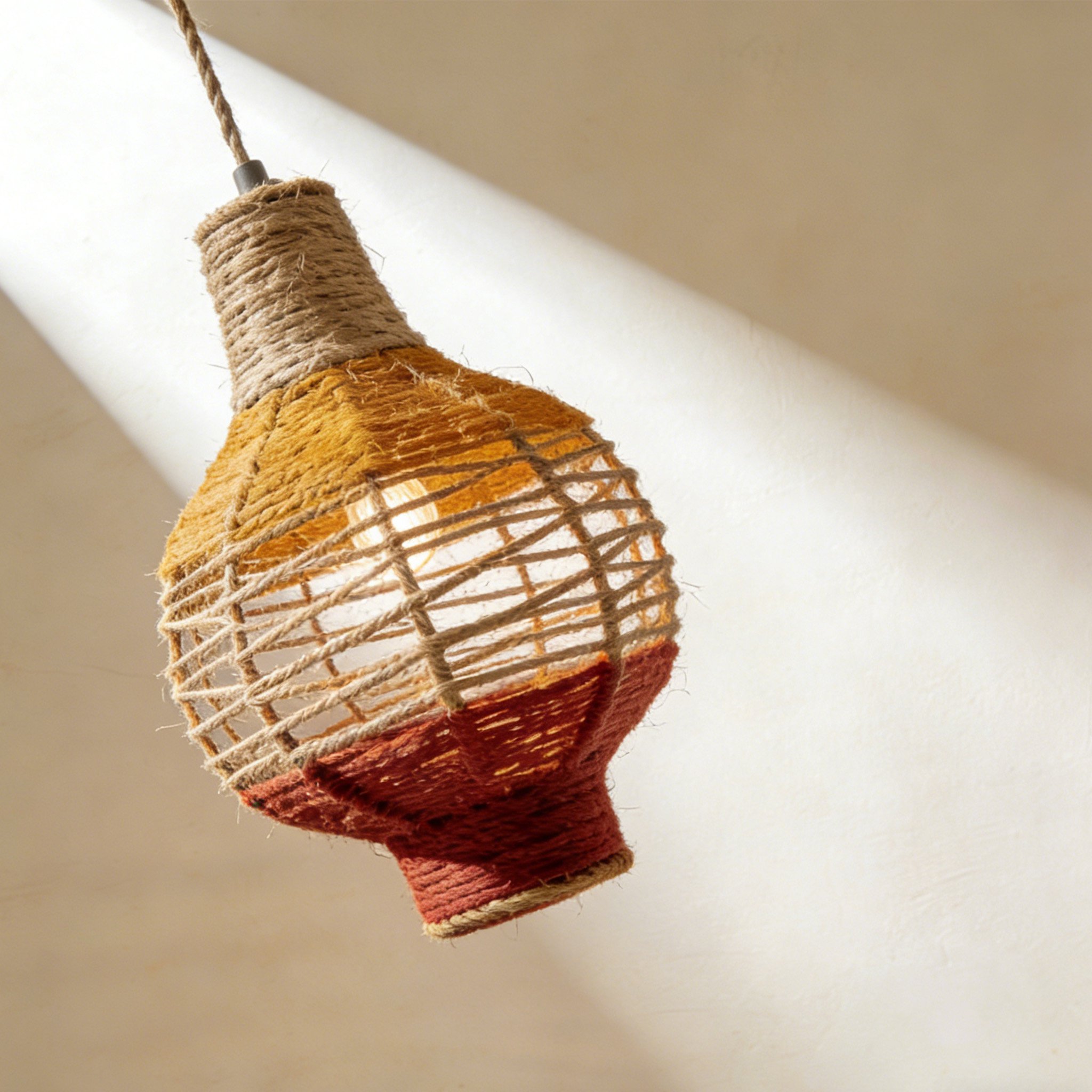 Lámpara de cuerda de cáñamo hecha a mano