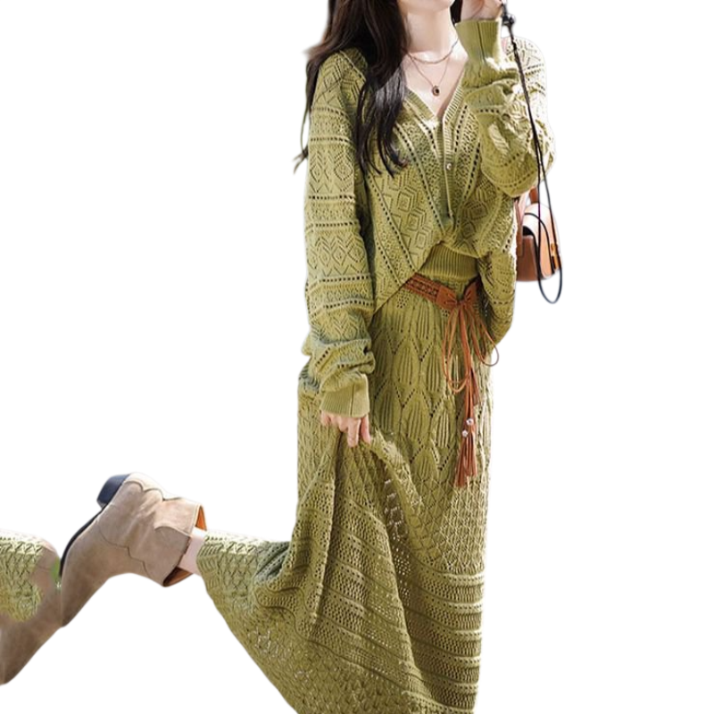 Your Name スーツ｜女性用ニットカーディガンスカート新しいコットンカジュアルスーツ