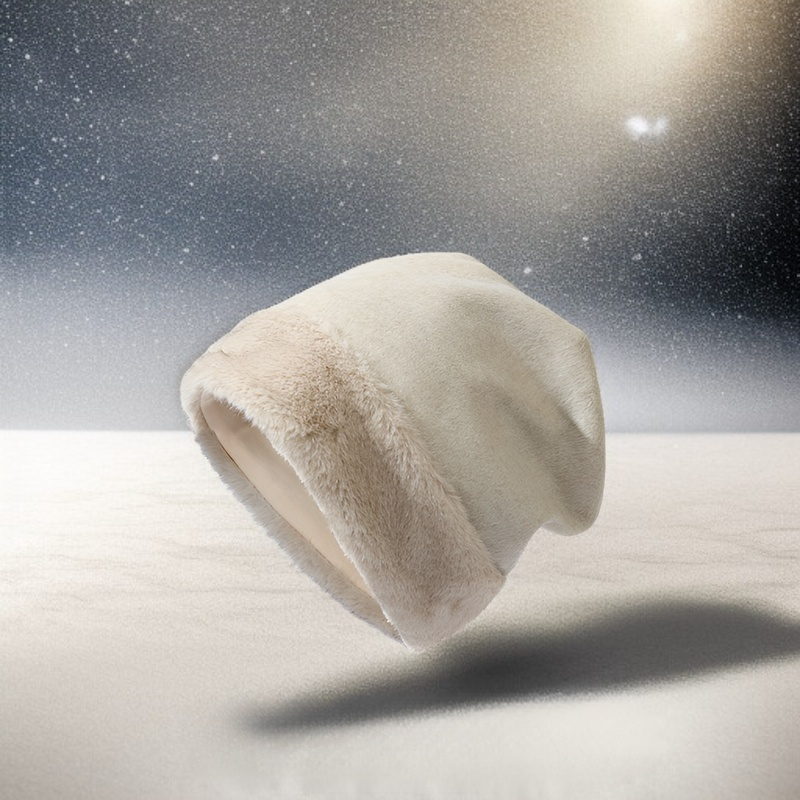 플러시 롤 챙 니트 모자