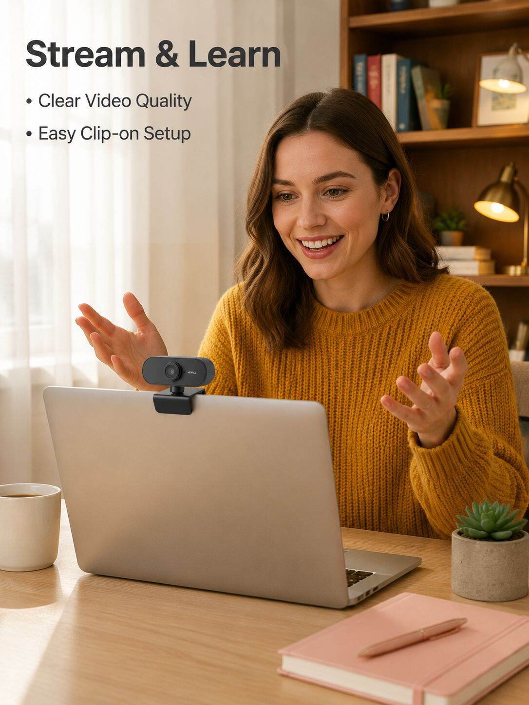 HD 1080P 2K USB Webcam for Desktop/Laptop Live Streaming Online Classes