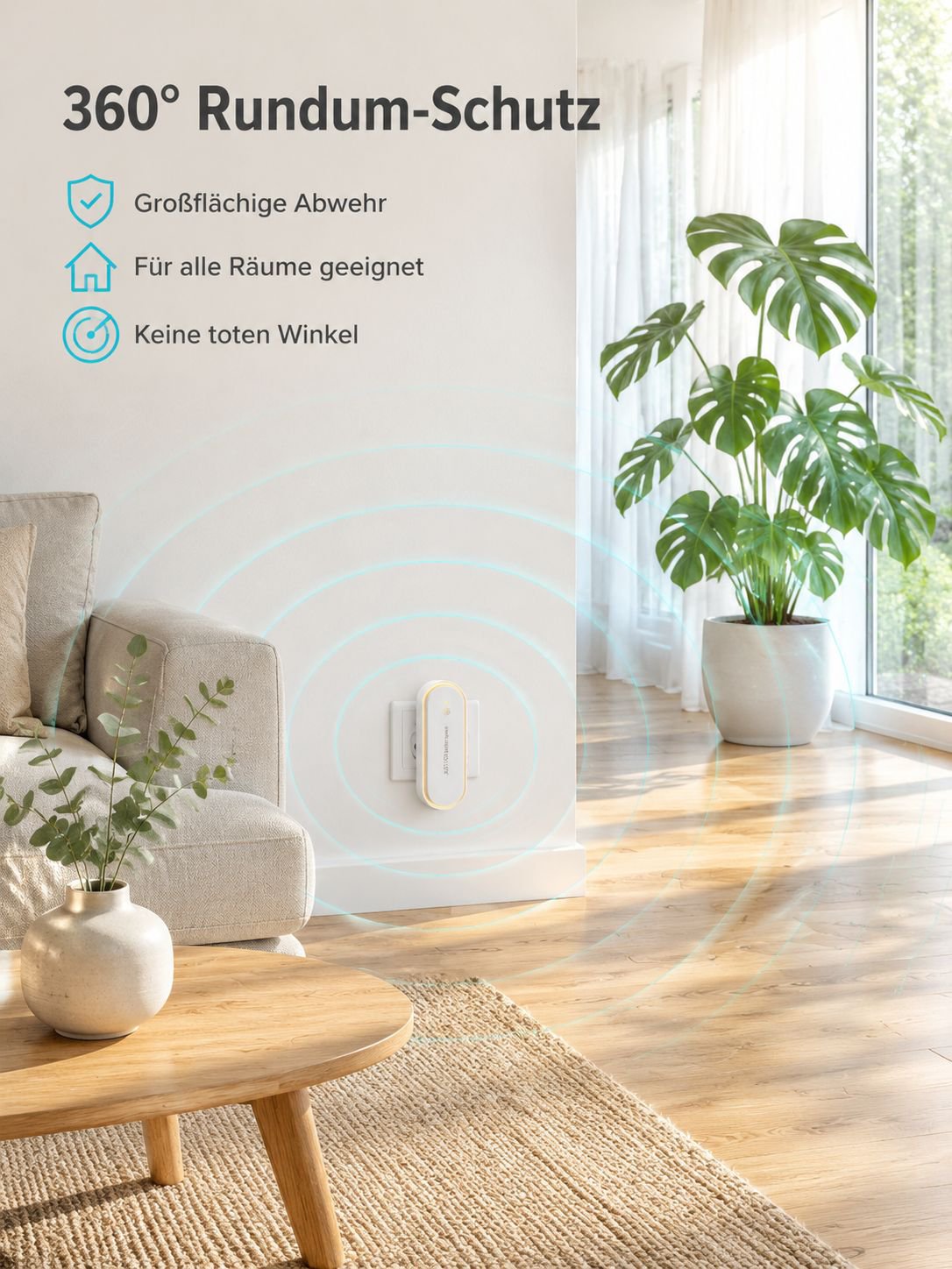 Ultraschall Mücken- und Mäuseabwehrgerät mit LED-Licht, 360° Insektenvernichter