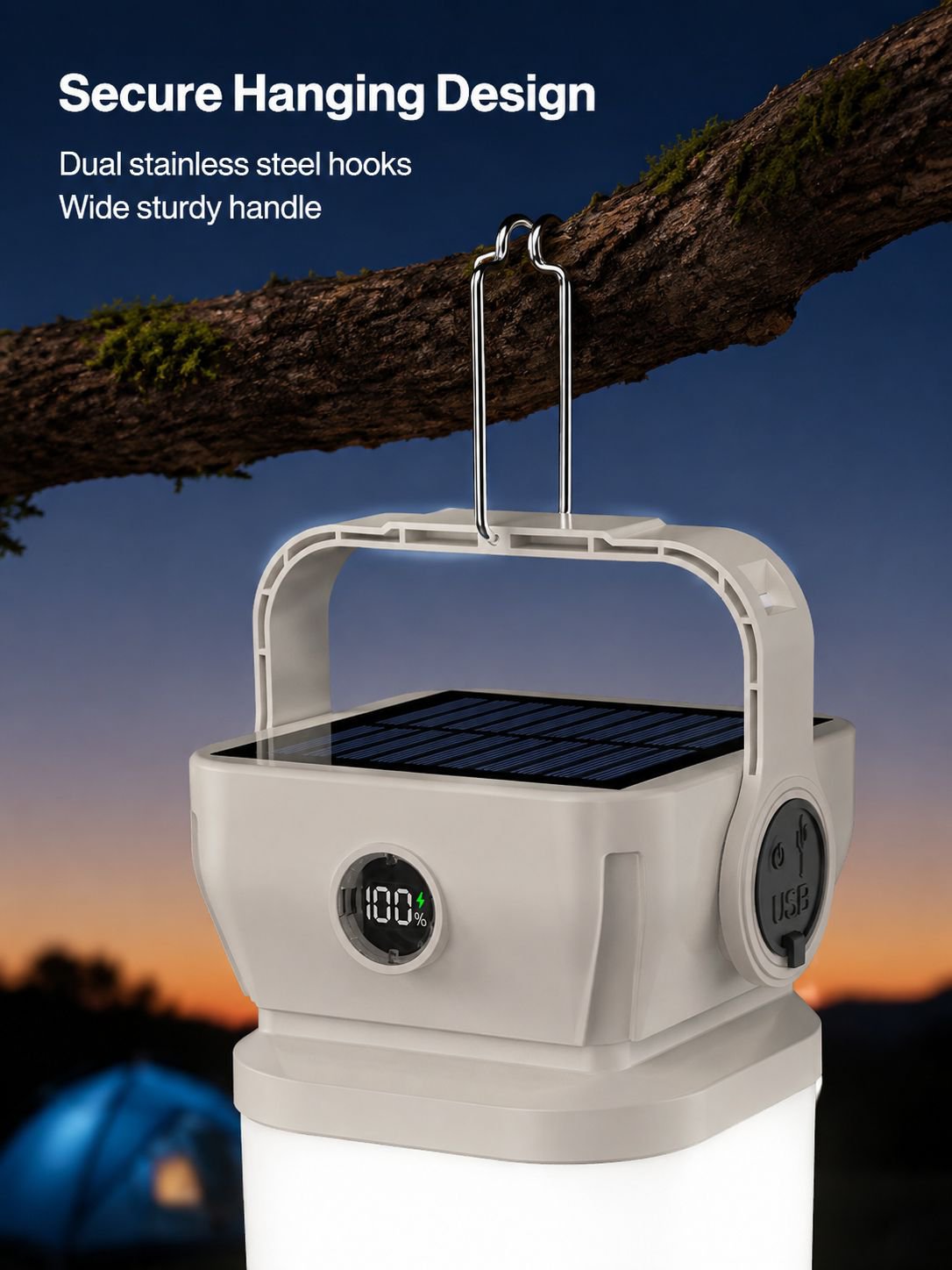Durable solar camping light in rugged outdoor environment