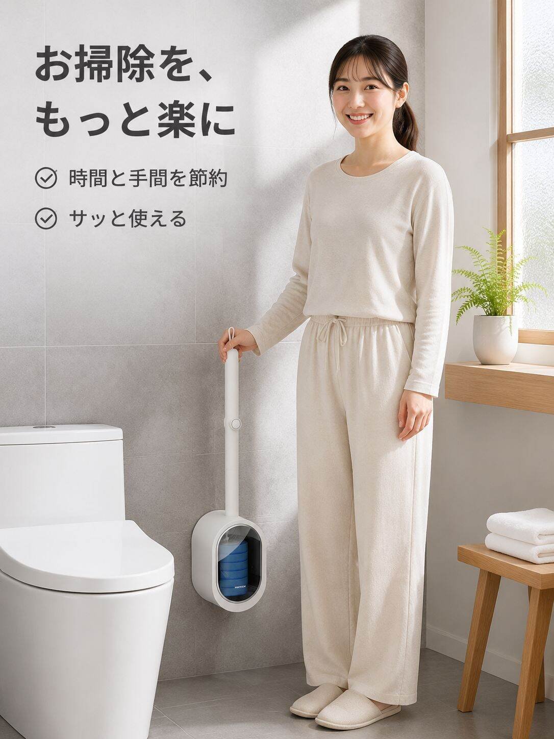 使い捨てトイレブラシ、穴あけ不要、壁掛け式、家庭用。