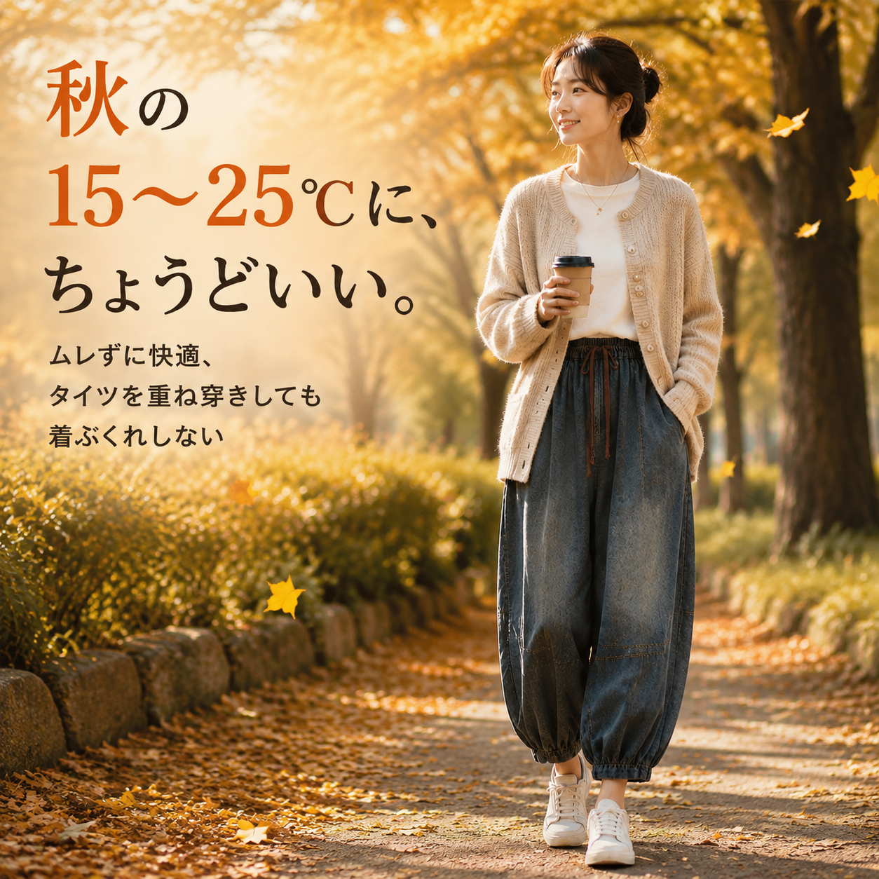 レディースゴムウエストゆったり大きいサイズ切り替えデニム九分丈ハーレムパンツ