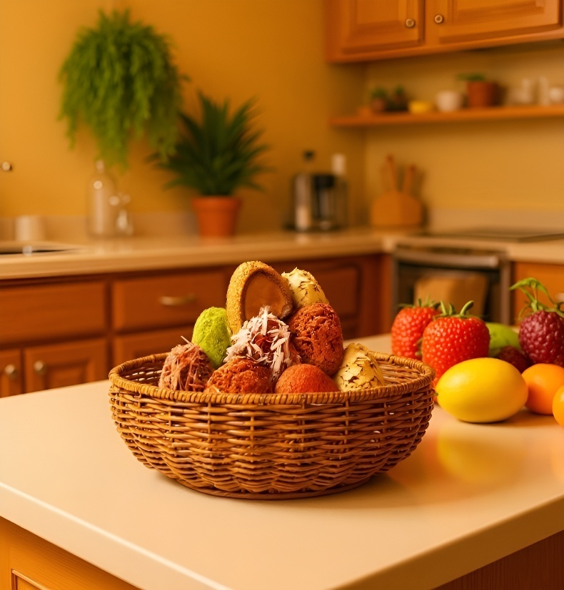 Decorative rattan basket for kitchen or dining table