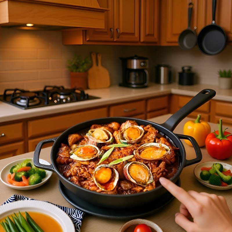 昔ながらの両手鋳鉄製ノンスティックシチュー鍋