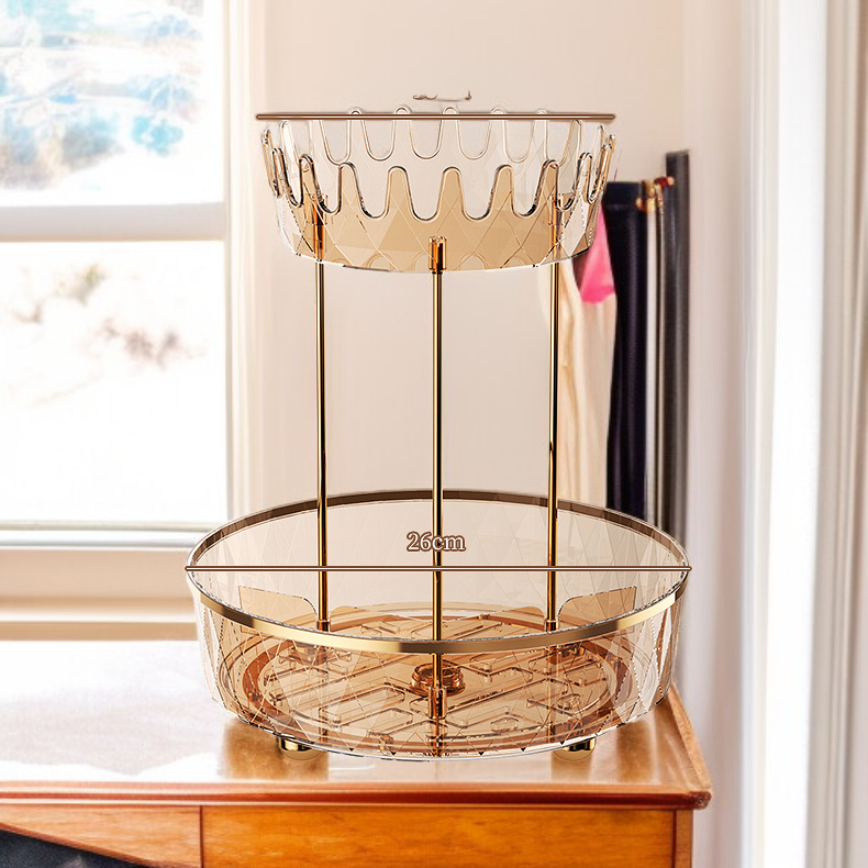 化粧品ジュエリーボックスデスクトップ収納ボックススキンケア製品口紅眉毛ペンシルドレッシングテーブル二層透明回転収納ラック