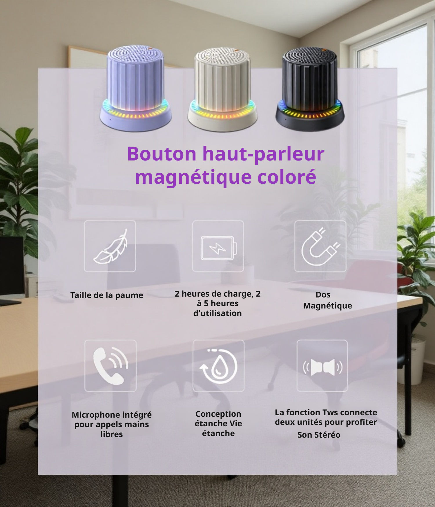 Enceinte Bluetooth compacte avec fixation magnétique