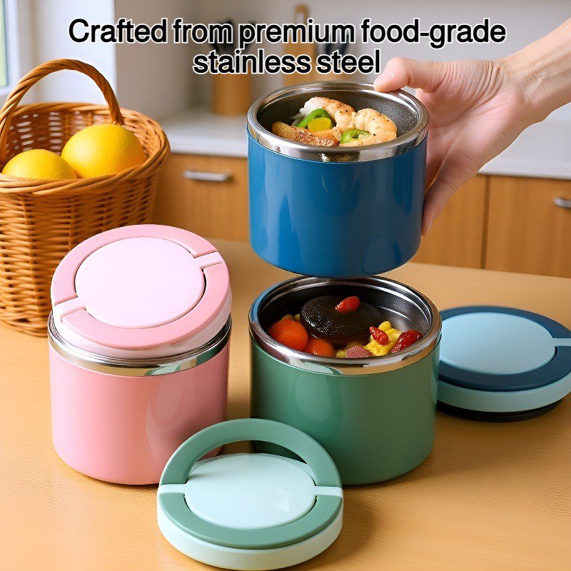 Food-grade stainless steel insulated lunch box, large capacity 630ml, portable.