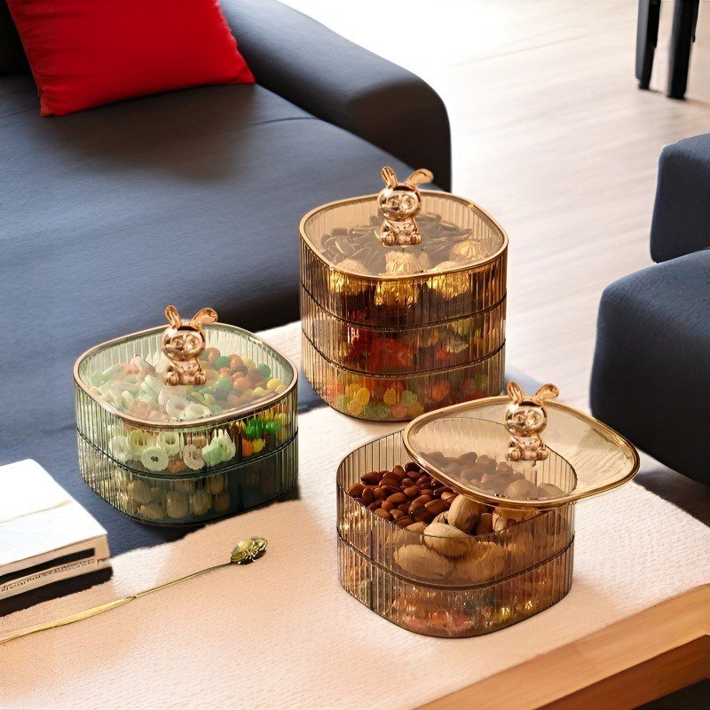 リビングルーム ライト ラグジュアリー コンパートメント オーガナイザー マルチレイヤードライフルーツプレートキャンディボックス クリームゴールデンラビットコーヒーテーブルオーガナイザー