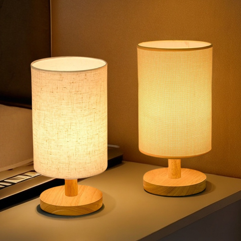 Solid Wood Table Lamp with Fabric Lampshade