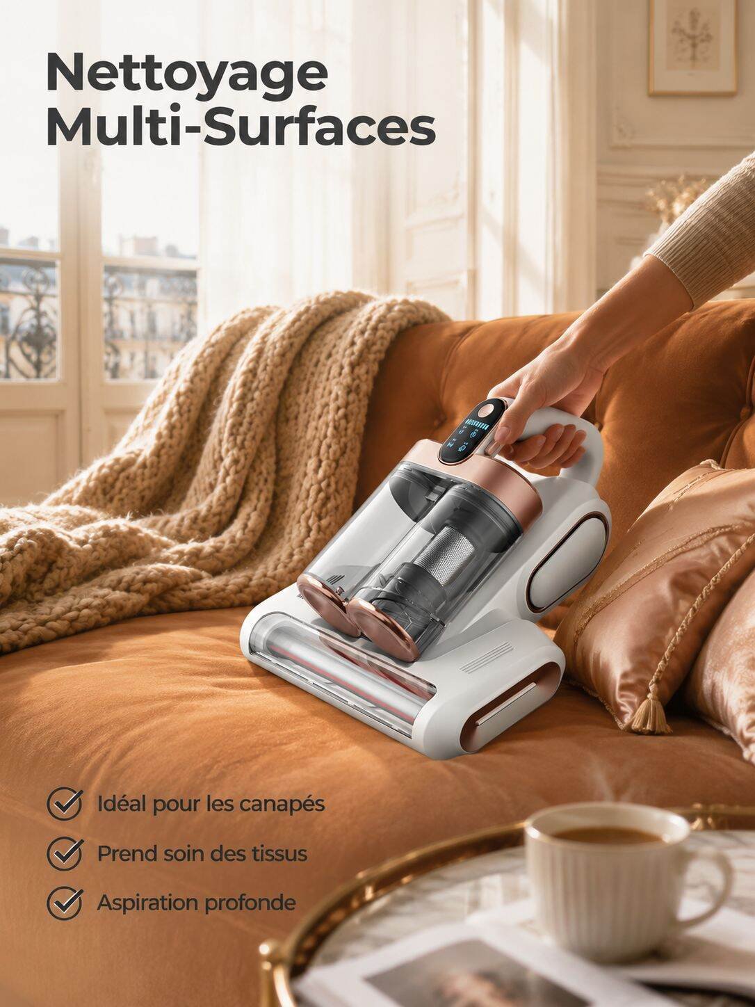 Aspirateur anti-acariens avec brosse rotative et filtre à double réservoir