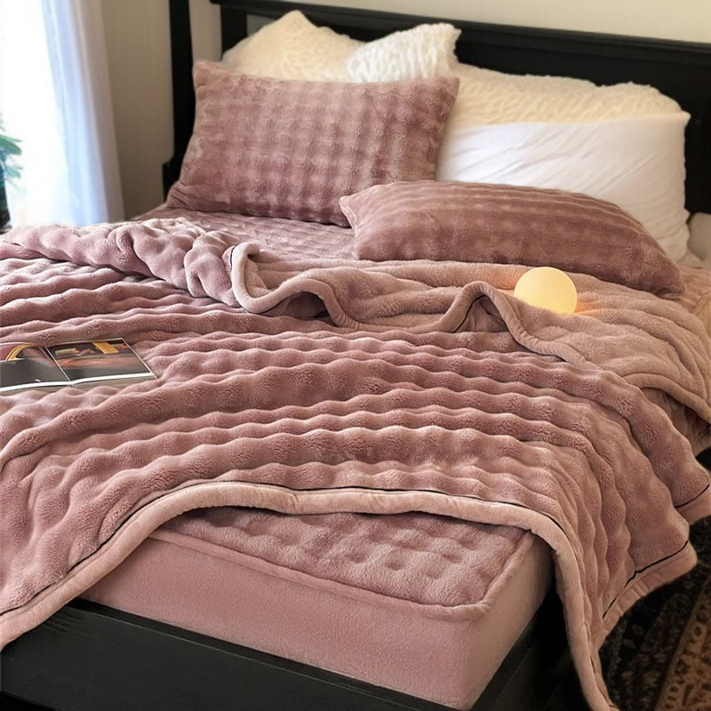 Juego de cama de terciopelo de burbujas con sábana lisa y colchón grueso de felpa
