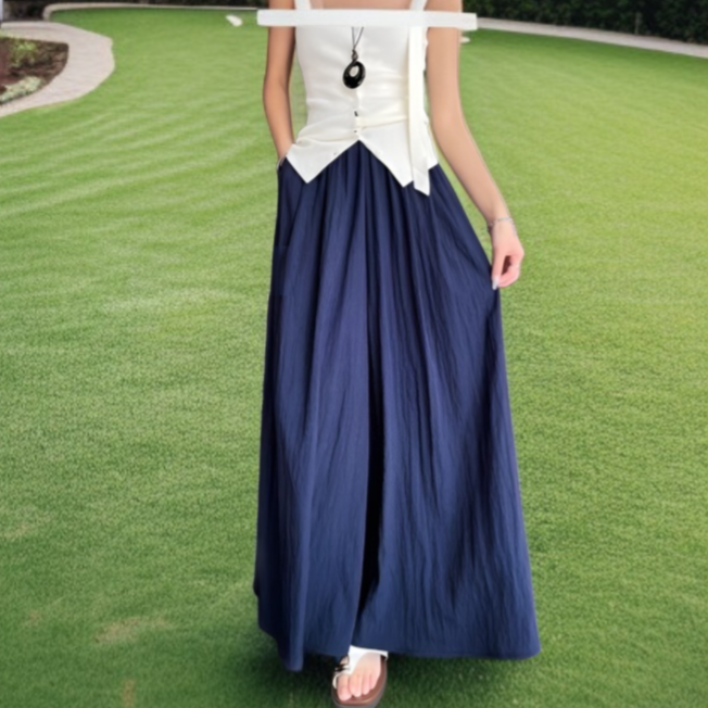 体型カバー効果のあるリラックスパンツ着用イメージ