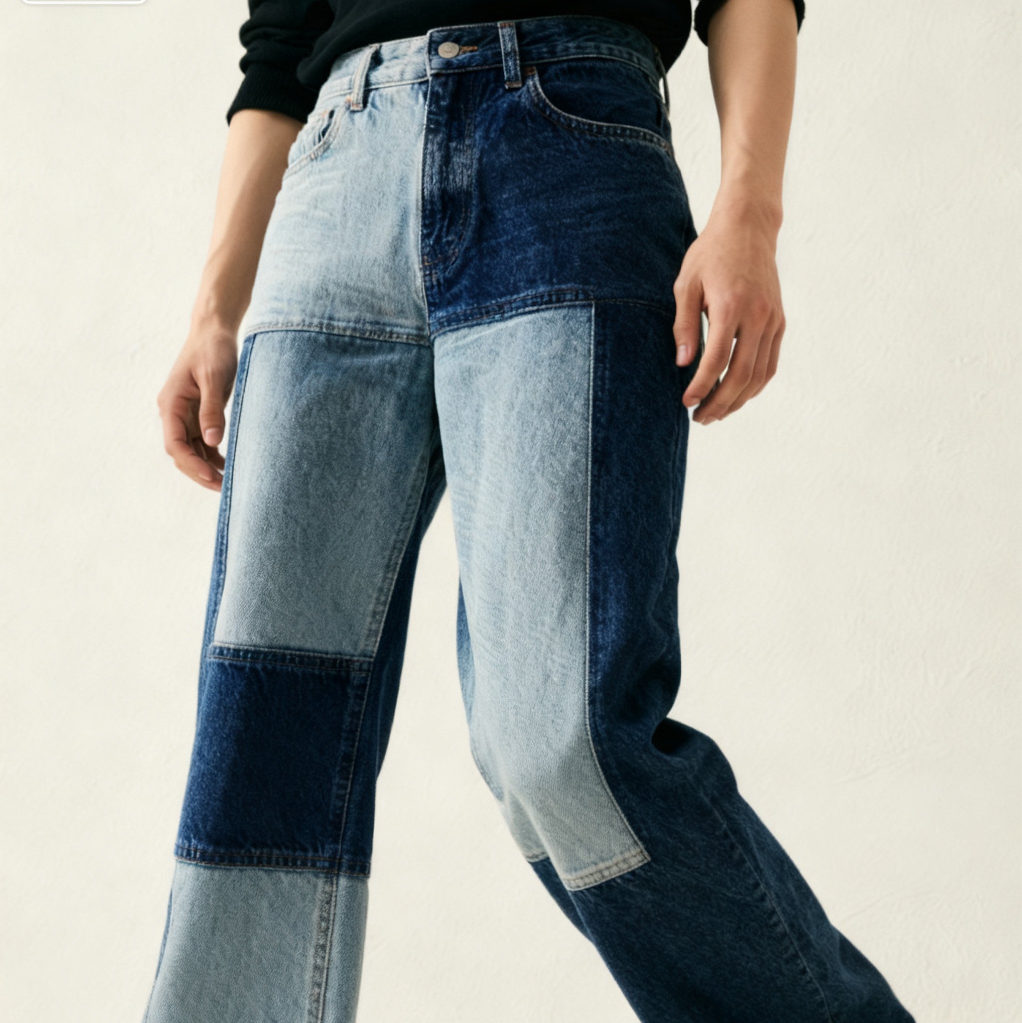 트렌디 컬러블록 디테일 데님 팬츠